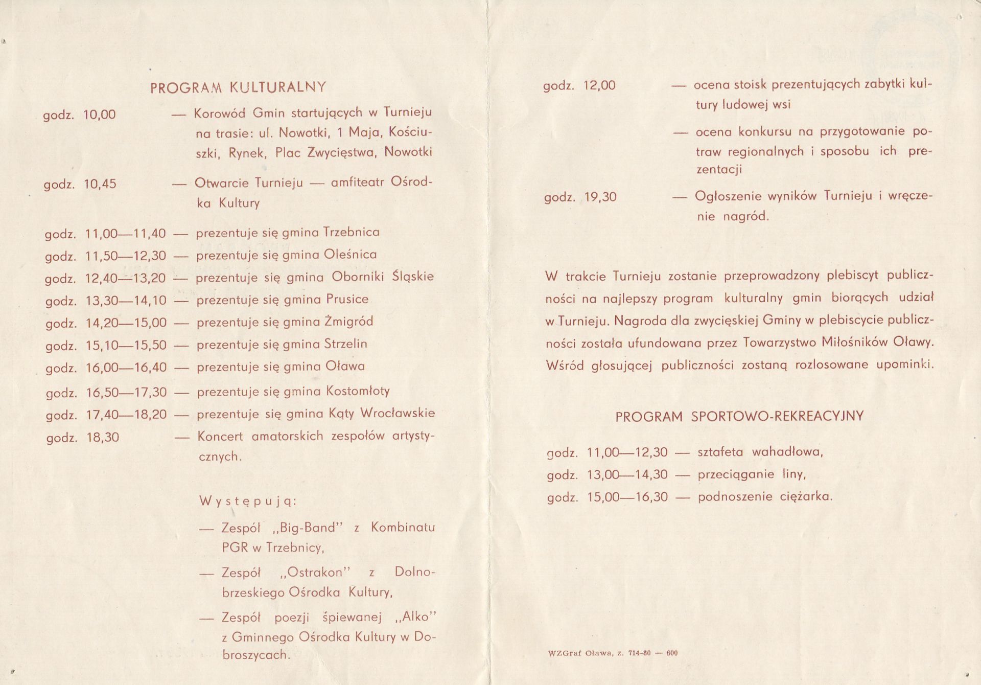Program Wojewódzkiego Turnieju Gmin Kolorowe Wsie, Oława 21.09.1980 (2)